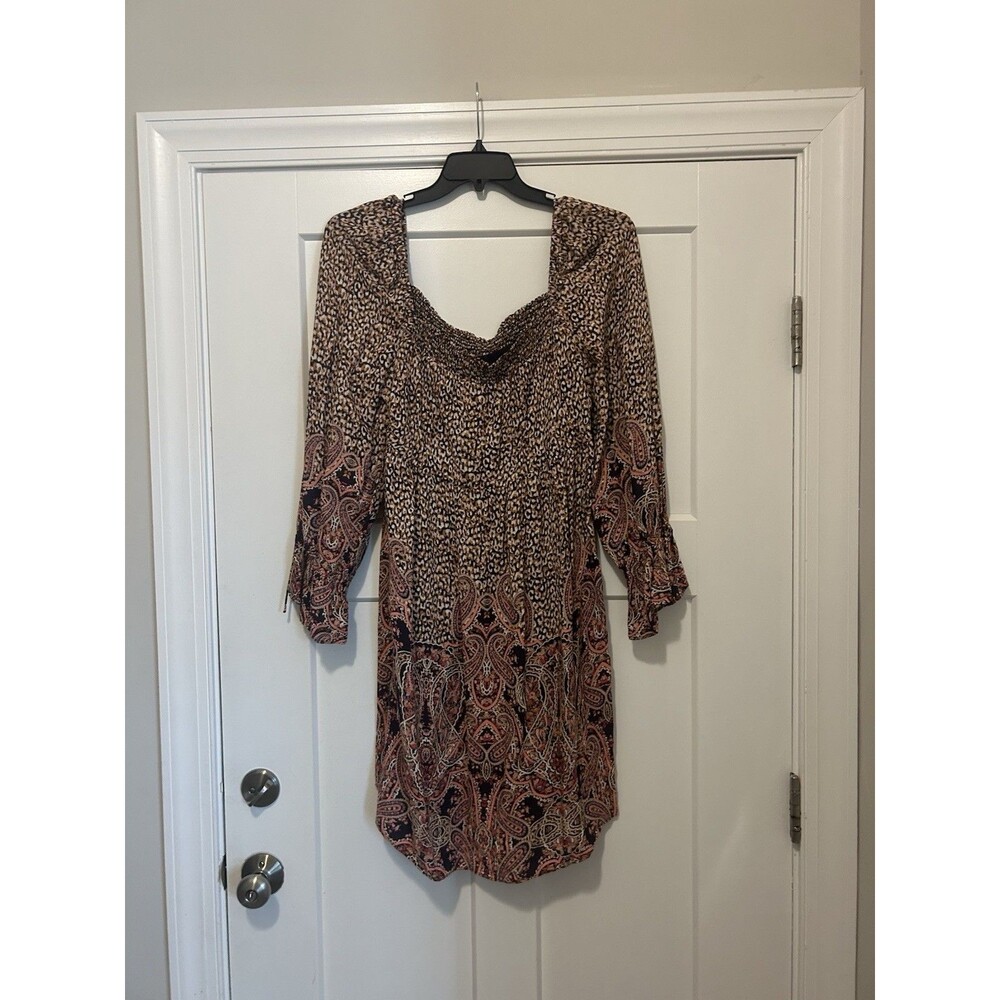 Anthropologie Maeve Smocked  Paisley Peasant Tie Sleeves Midi Dress Size Large